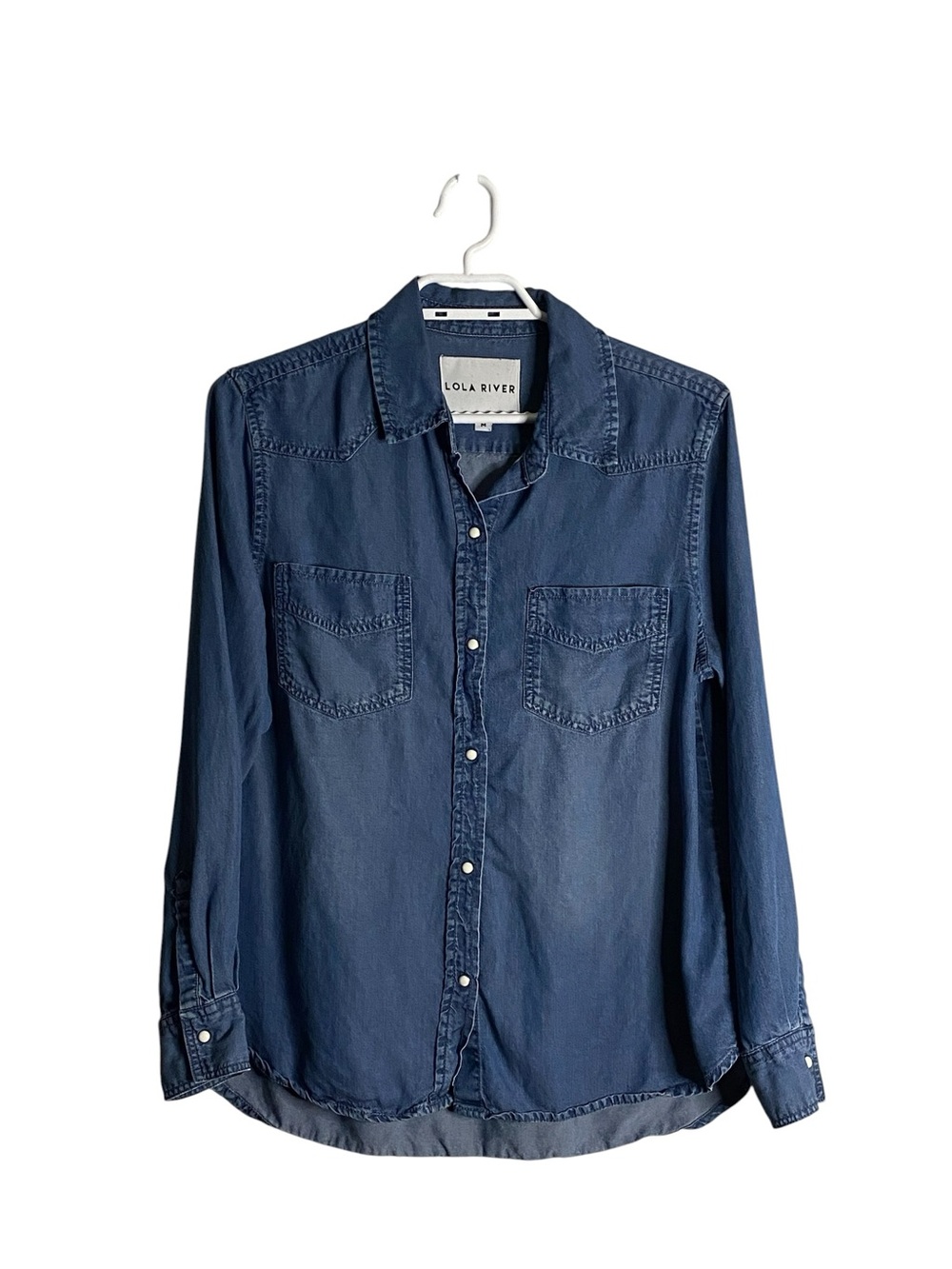 Lola River Women's Blue Denim Western Casual Long Sleeve Button Shirt